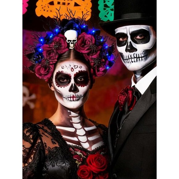 Light Up Rose Halo Crown Skull Flower Headband for Women Halloween Day of the De main image 4